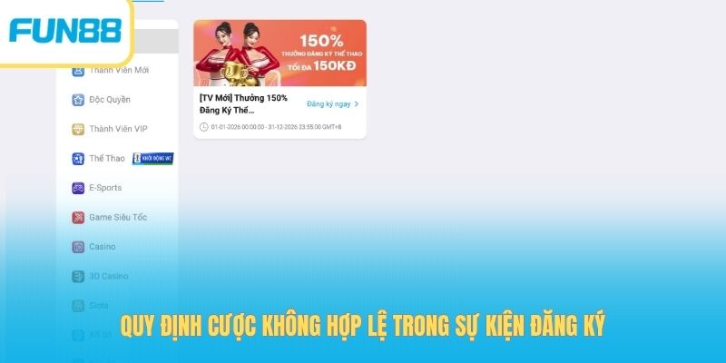 Quy định cược không hợp lệ trong sự kiện đăng ký