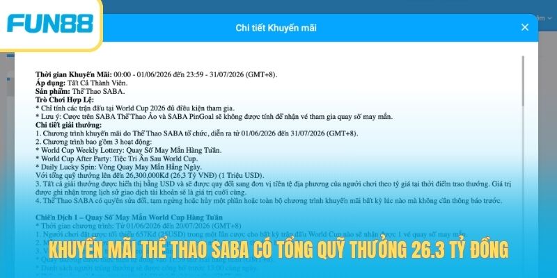 Khuyến mãi thể thao SABA có tổng quỹ thưởng 26.3 tỷ đồng